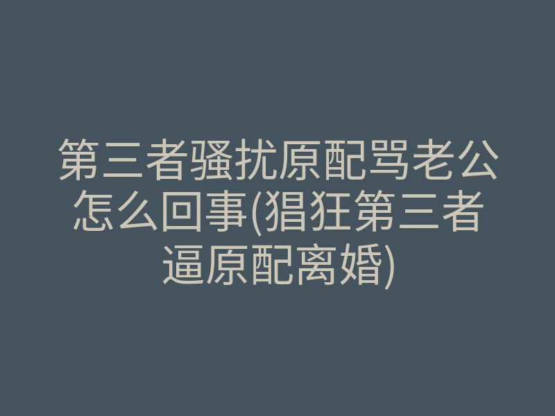 第三者骚扰原配骂老公怎么回事(猖狂第三者逼原配离婚)