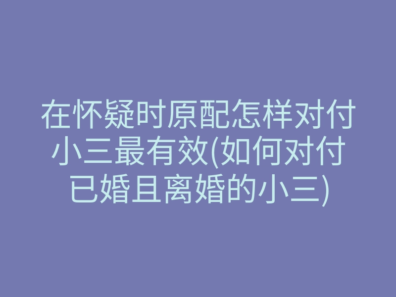 在怀疑时原配怎样对付小三最有效(如何对付已婚且离婚的小三)