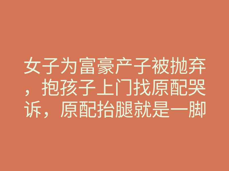 女子为富豪产子被抛弃,抱孩子上门找原配哭诉,原配抬腿就是一脚