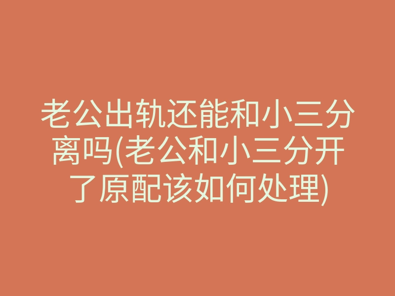 老公出轨还能和小三分离吗(老公和小三分开了原配该如何处理)