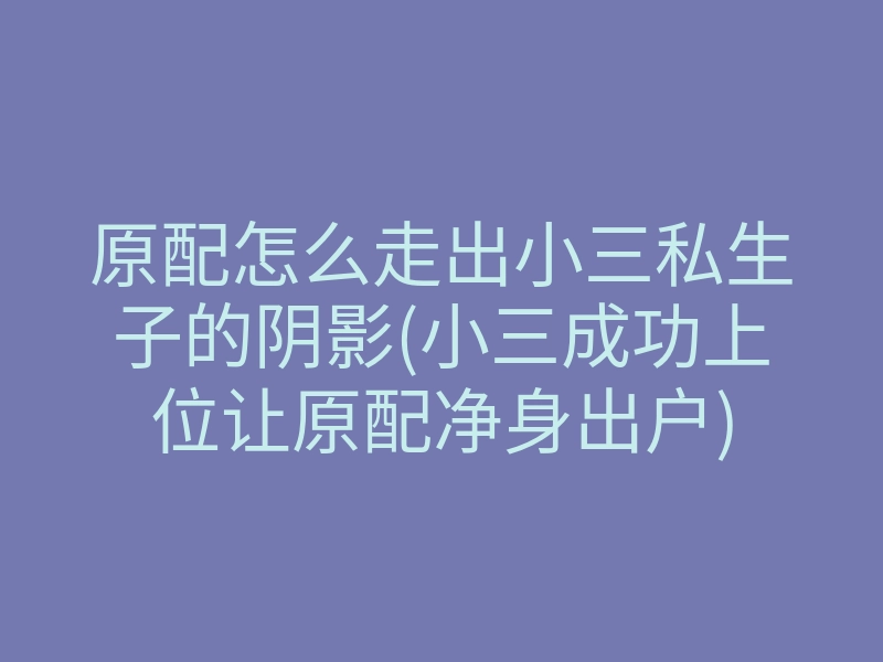 原配怎么走出小三私生子的阴影(小三成功上位让原配净身出户)