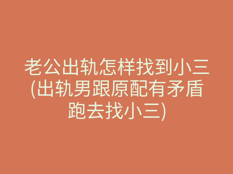 老公出轨怎样找到小三(出轨男跟原配有矛盾跑去找小三)
