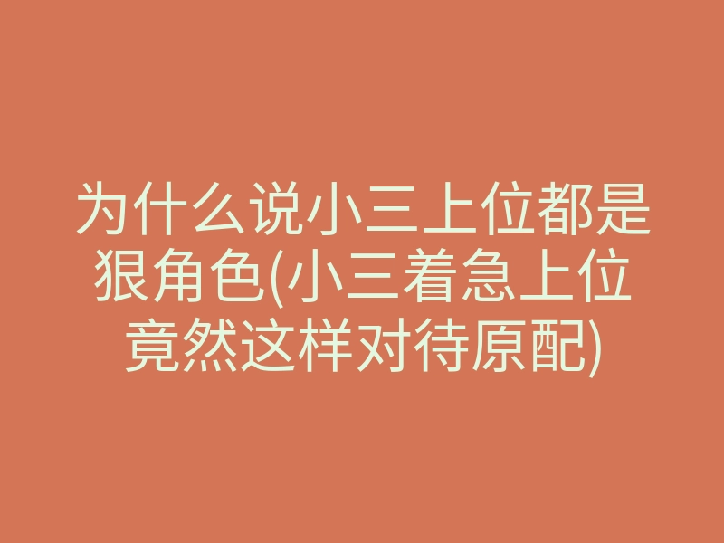 为什么说小三上位都是狠角色(小三着急上位竟然这样对待原配)