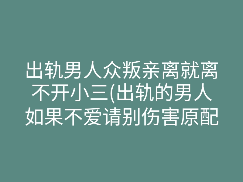 出轨男人众叛亲离就离不开小三(出轨的男人如果不爱请别伤害原配)