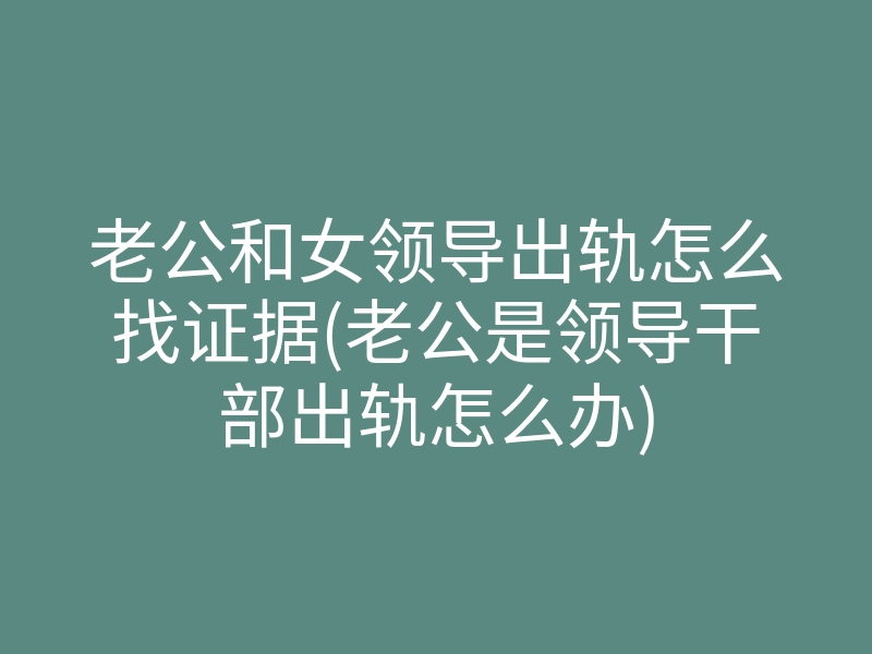老公和女领导出轨怎么找证据(老公是领导干部出轨怎么办)