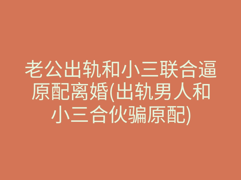 老公出轨和小三联合逼原配离婚(出轨男人和小三合伙骗原配)