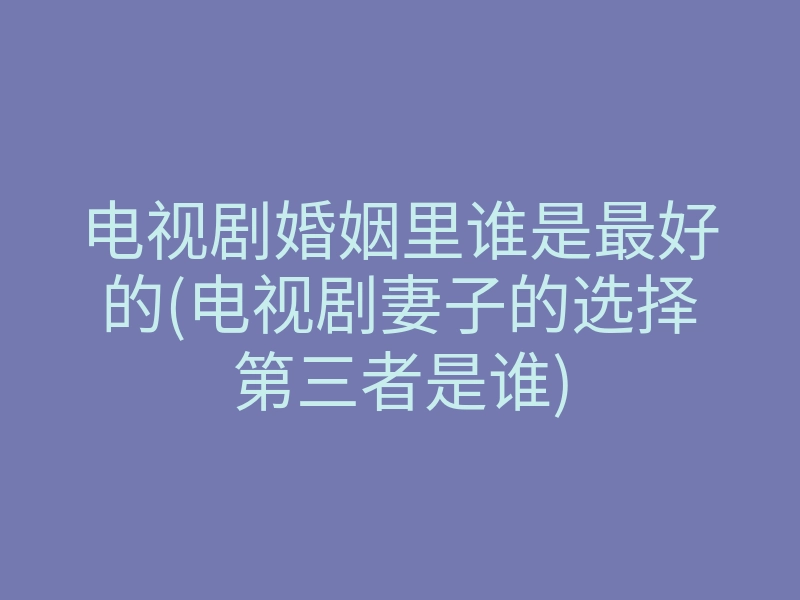 电视剧婚姻里谁是最好的(电视剧妻子的选择第三者是谁)