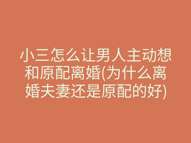 小三怎么让男人主动想和原配离婚(为什么离婚夫妻还是原配的好)