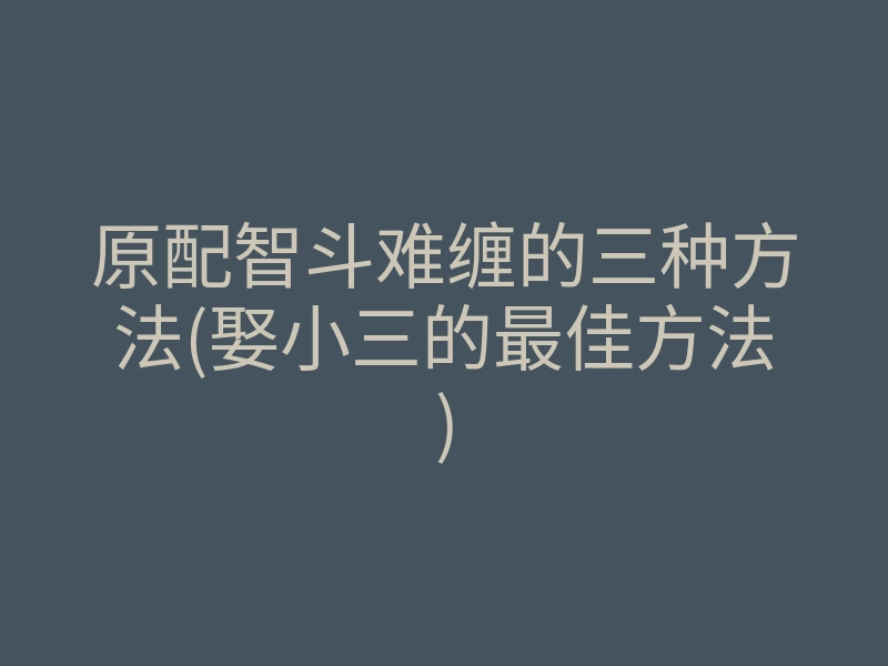原配智斗难缠的三种方法(娶小三的最佳方法)