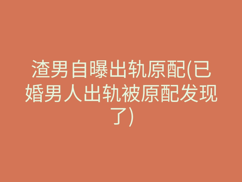 渣男自曝出轨原配(已婚男人出轨被原配发现了)
