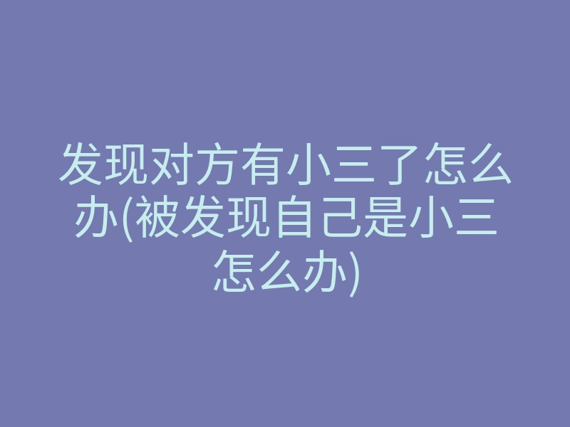发现对方有小三了怎么办(被发现自己是小三怎么办)