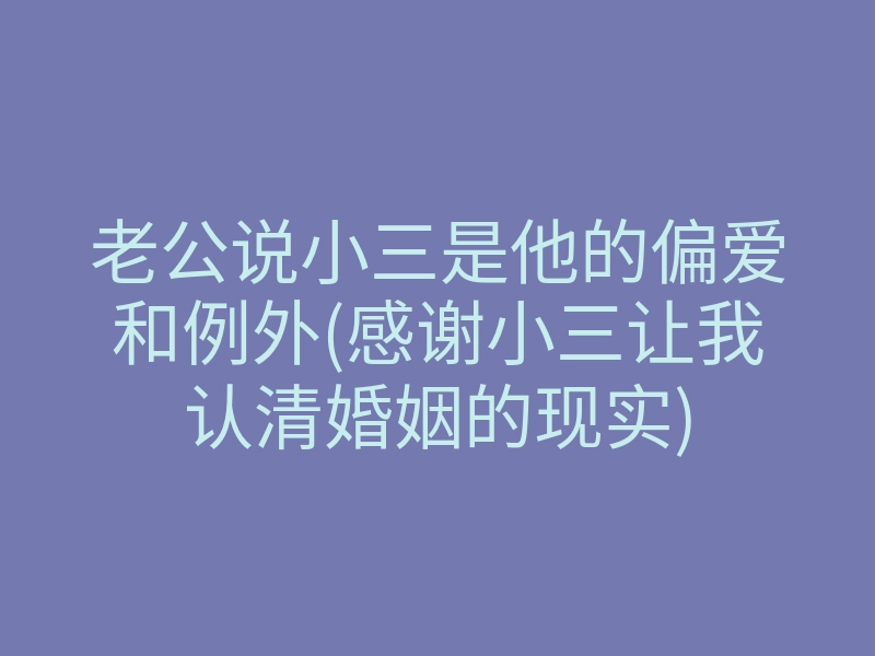 老公说小三是他的偏爱和例外(感谢小三让我认清婚姻的现实)