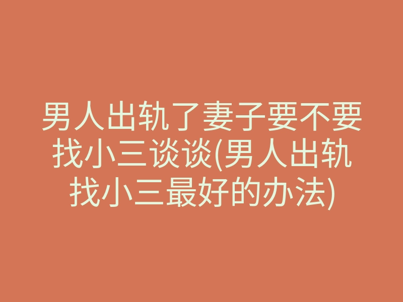 男人出轨了妻子要不要找小三谈谈(男人出轨找小三最好的办法)