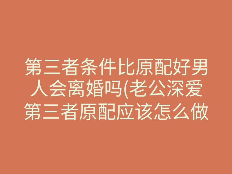 第三者条件比原配好男人会离婚吗(老公深爱第三者原配应该怎么做)