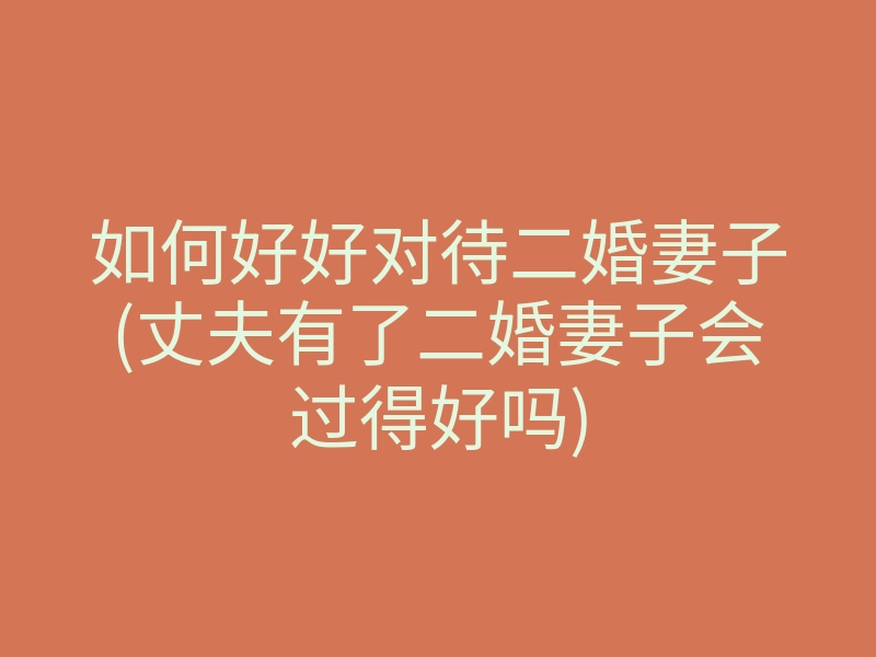 如何好好对待二婚妻子(丈夫有了二婚妻子会过得好吗)