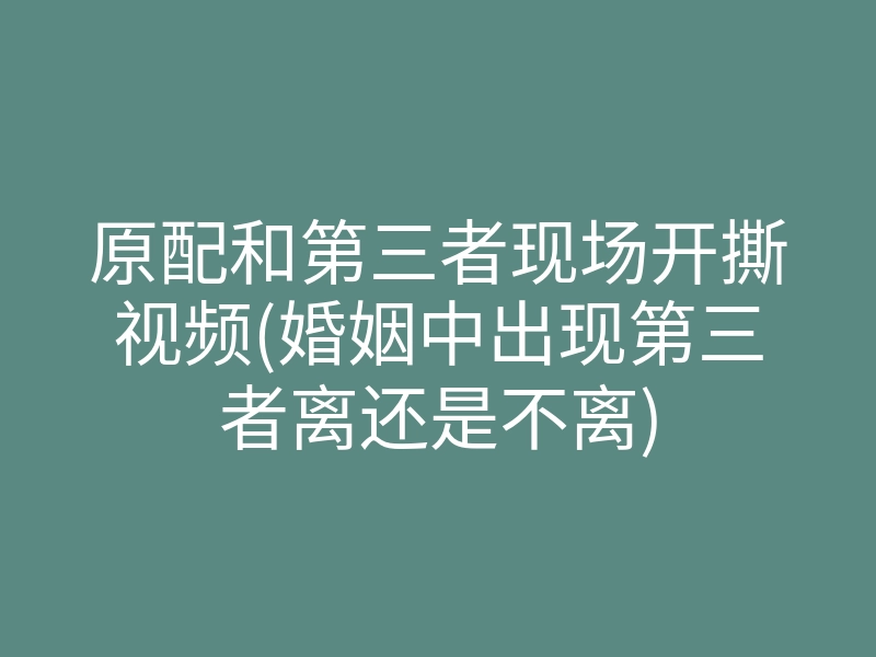 原配和第三者现场开撕视频(婚姻中出现第三者离还是不离)