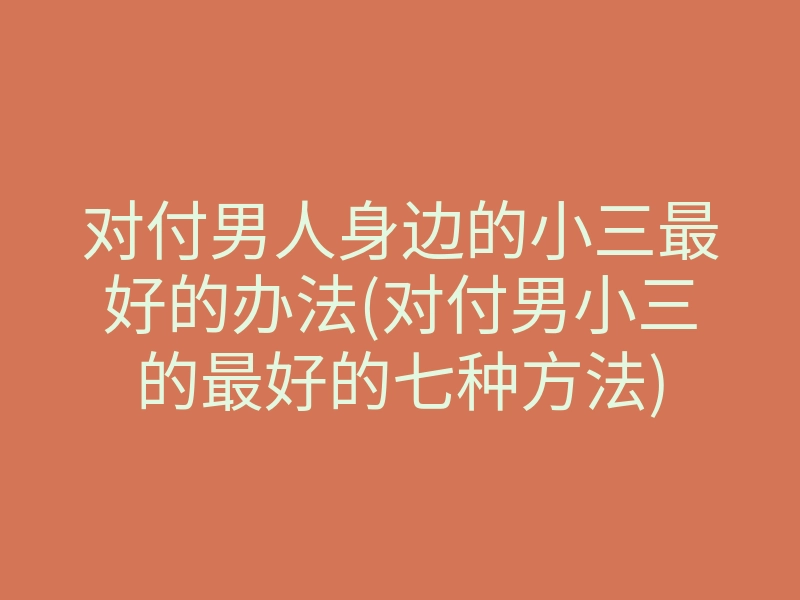 对付男人身边的小三最好的办法(对付男小三的最好的七种方法)