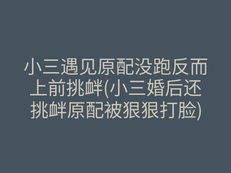 小三遇见原配没跑反而上前挑衅(小三婚后还挑衅原配被狠狠打脸)