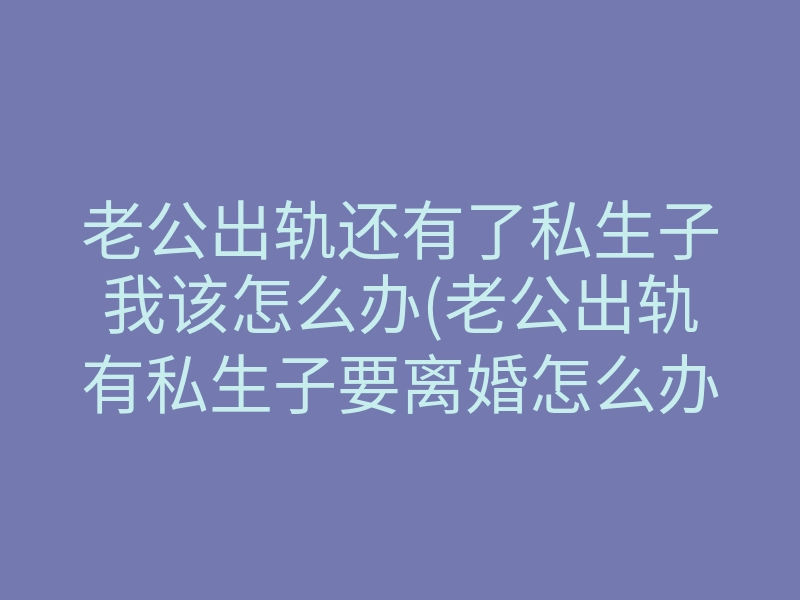 老公出轨还有了私生子我该怎么办(老公出轨有私生子要离婚怎么办)