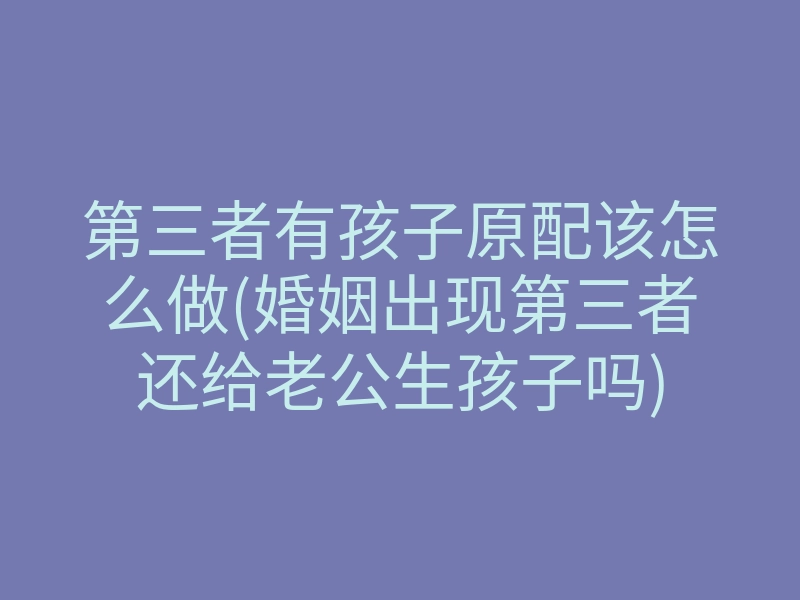第三者有孩子原配该怎么做(婚姻出现第三者还给老公生孩子吗)