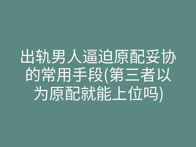 出轨男人逼迫原配妥协的常用手段(第三者以为原配就能上位吗)