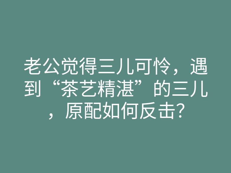 老公觉得三儿可怜,遇到“茶艺精湛”的三儿,原配如何反击?