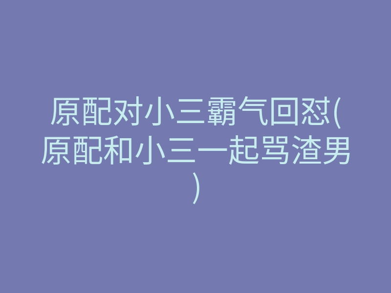原配对小三霸气回怼(原配和小三一起骂渣男)