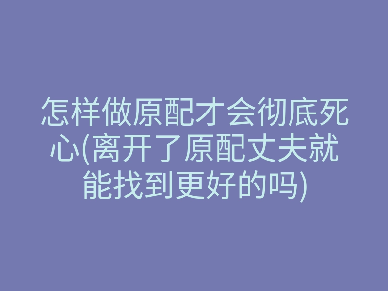 怎样做原配才会彻底死心(离开了原配丈夫就能找到更好的吗)