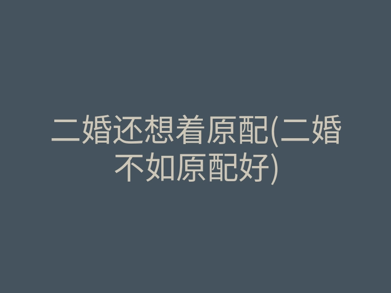 二婚还想着原配(二婚不如原配好)
