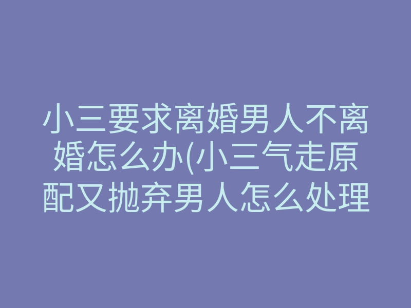 小三要求离婚男人不离婚怎么办(小三气走原配又抛弃男人怎么处理)