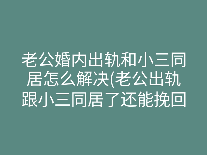 老公婚内出轨和小三同居怎么解决(老公出轨跟小三同居了还能挽回吗)