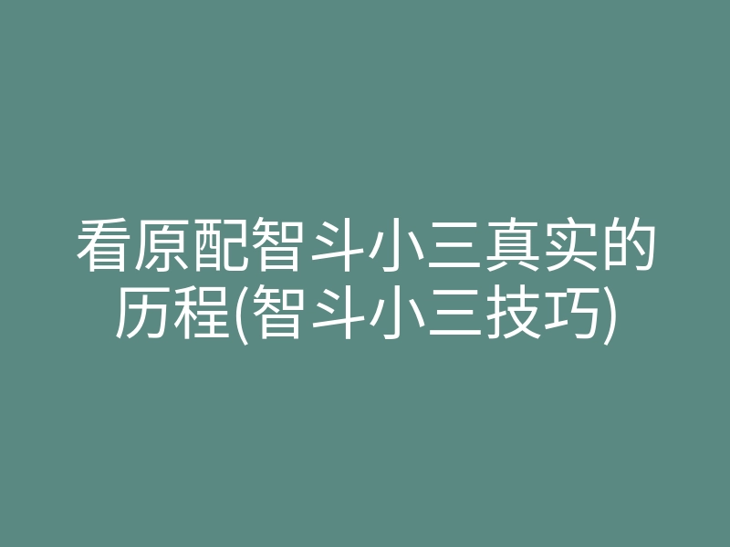 看原配智斗小三真实的历程(智斗小三技巧)