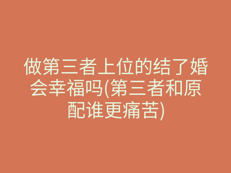 做第三者上位的结了婚会幸福吗(第三者和原配谁更痛苦)