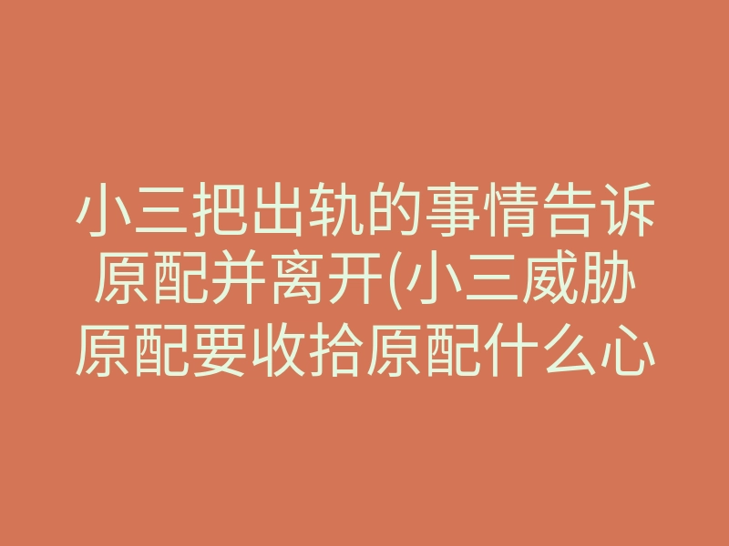 小三把出轨的事情告诉原配并离开(小三威胁原配要收拾原配什么心理)