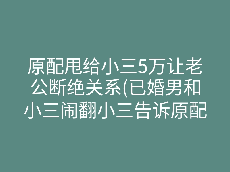 原配甩给小三5万让老公断绝关系(已婚男和小三闹翻小三告诉原配)
