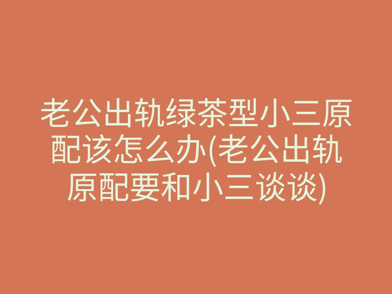 老公出轨绿茶型小三原配该怎么办(老公出轨原配要和小三谈谈)
