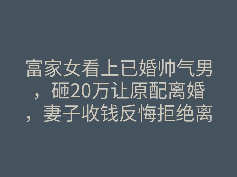 富家女看上已婚帅气男,砸20万让原配离婚,妻子收钱反悔拒绝离婚
