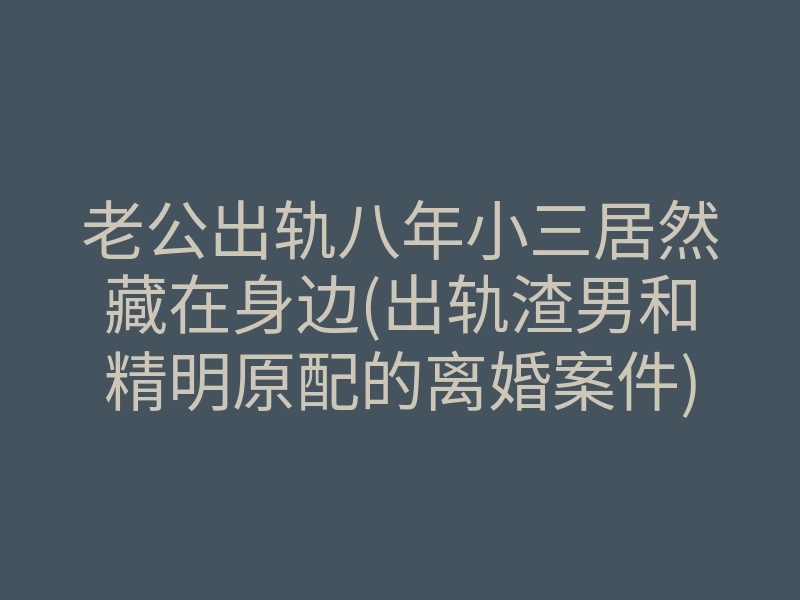 老公出轨八年小三居然藏在身边(出轨渣男和精明原配的离婚案件)