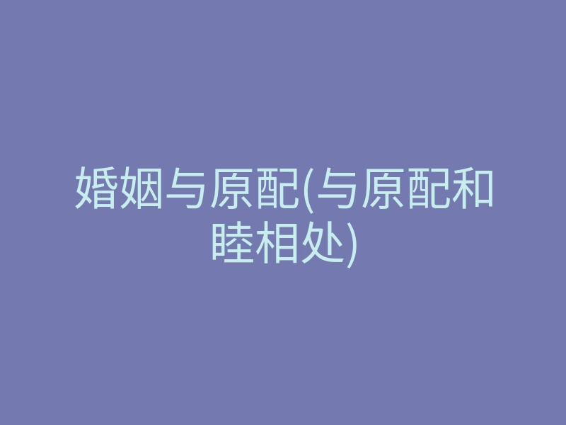婚姻与原配(与原配和睦相处)