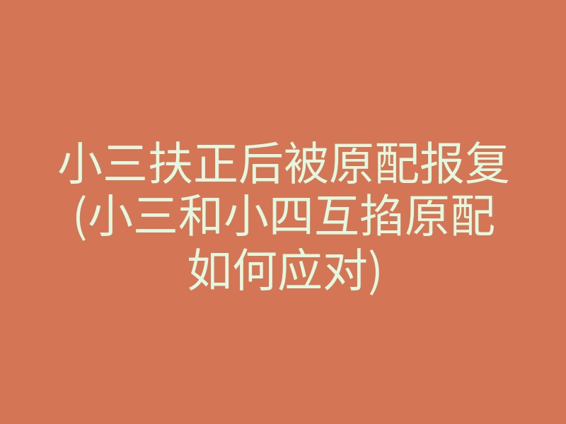 小三扶正后被原配报复(小三和小四互掐原配如何应对)