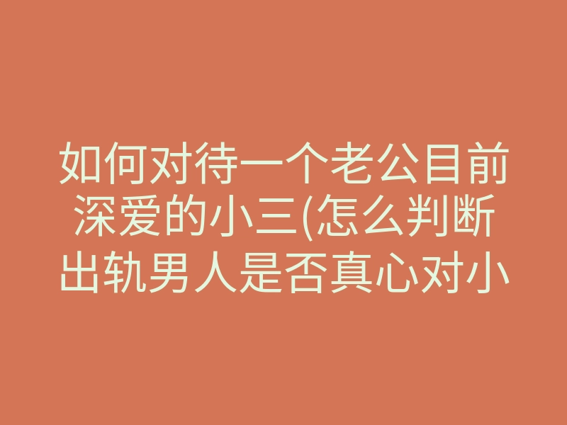 如何对待一个老公目前深爱的小三(怎么判断出轨男人是否真心对小三)
