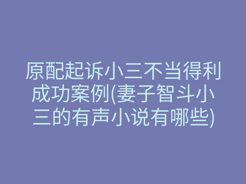原配起诉小三不当得利成功案例(妻子智斗小三的有声小说有哪些)