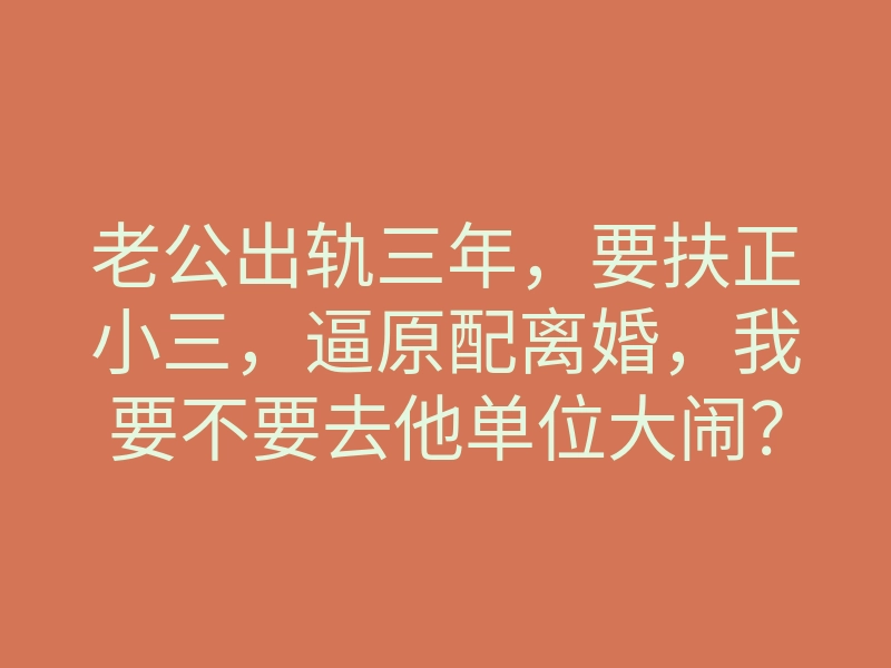 老公出轨三年,要扶正小三,逼原配离婚,我要不要去他单位大闹?