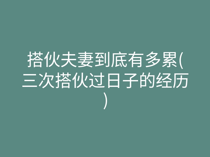 搭伙夫妻到底有多累(三次搭伙过日子的经历)