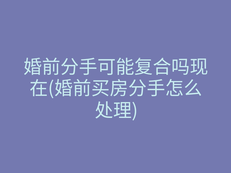 婚前分手可能复合吗现在(婚前买房分手怎么处理)