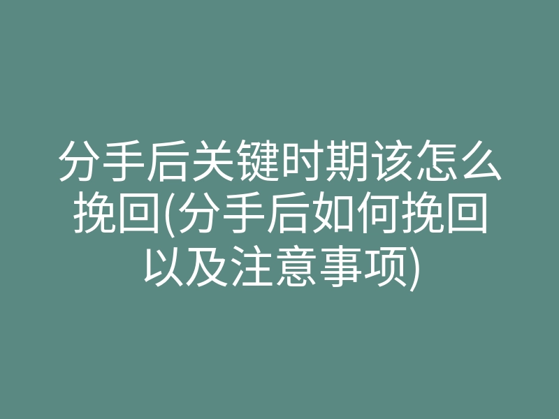 分手后关键时期该怎么挽回(分手后如何挽回以及注意事项)