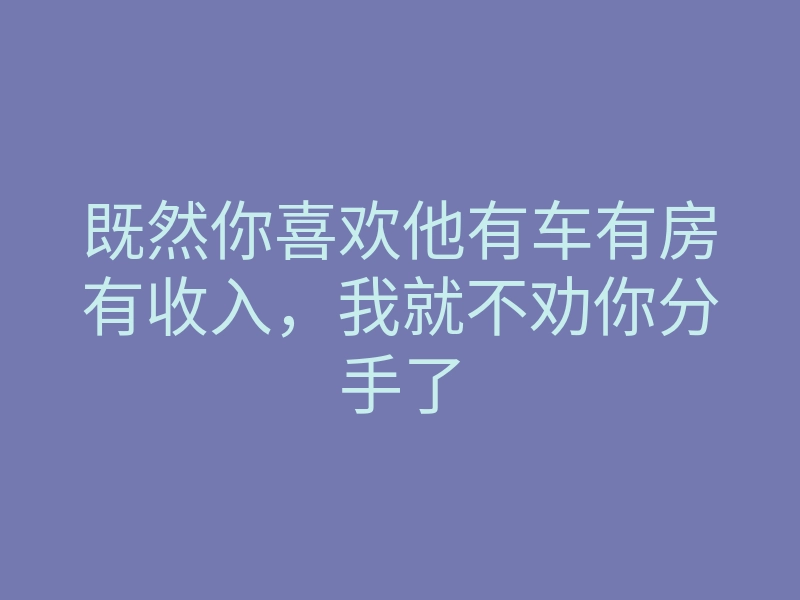 既然你喜欢他有车有房有收入,我就不劝你分手了