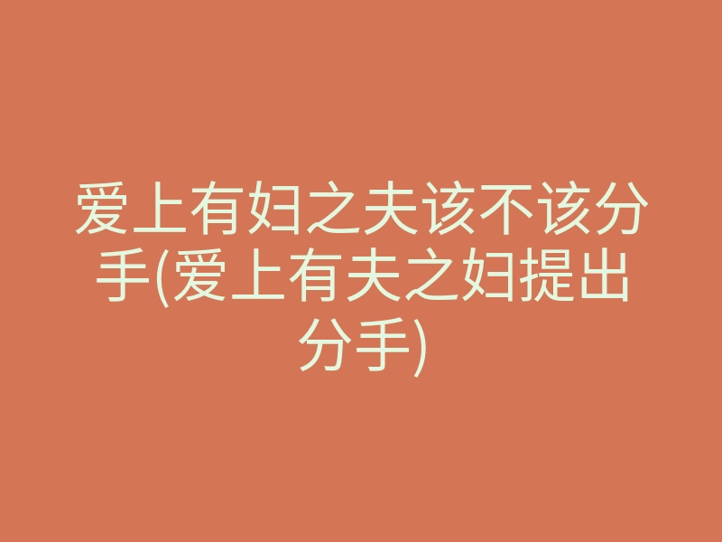 爱上有妇之夫该不该分手(爱上有夫之妇提出分手)