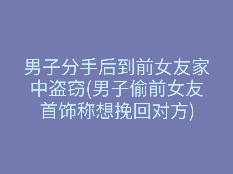 男子分手后到前女友家中盗窃(男子偷前女友首饰称想挽回对方)