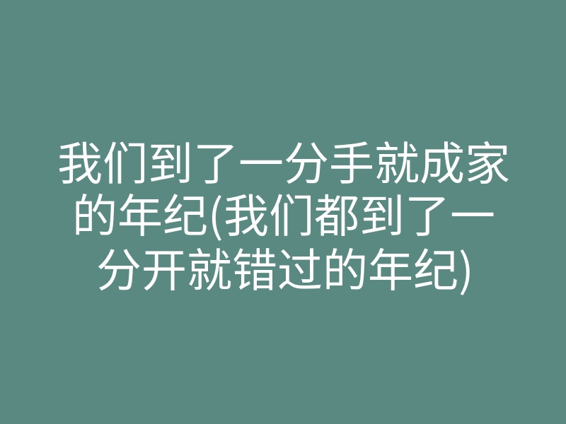 我们到了一分手就成家的年纪(我们都到了一分开就错过的年纪)